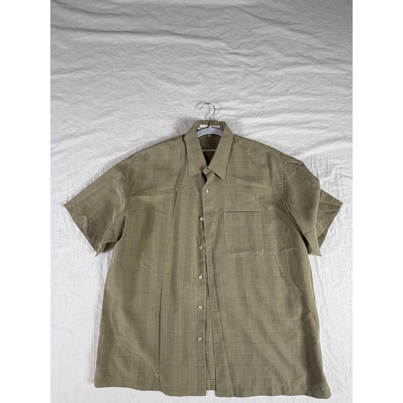 Perry Ellis Other - Perry Ellis Mens XL Short Sleeve Button Down Shirt Olive Green Grid MK2302